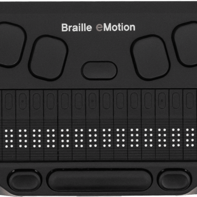 Detailaufnahme von oben der eMotion Braillezeile